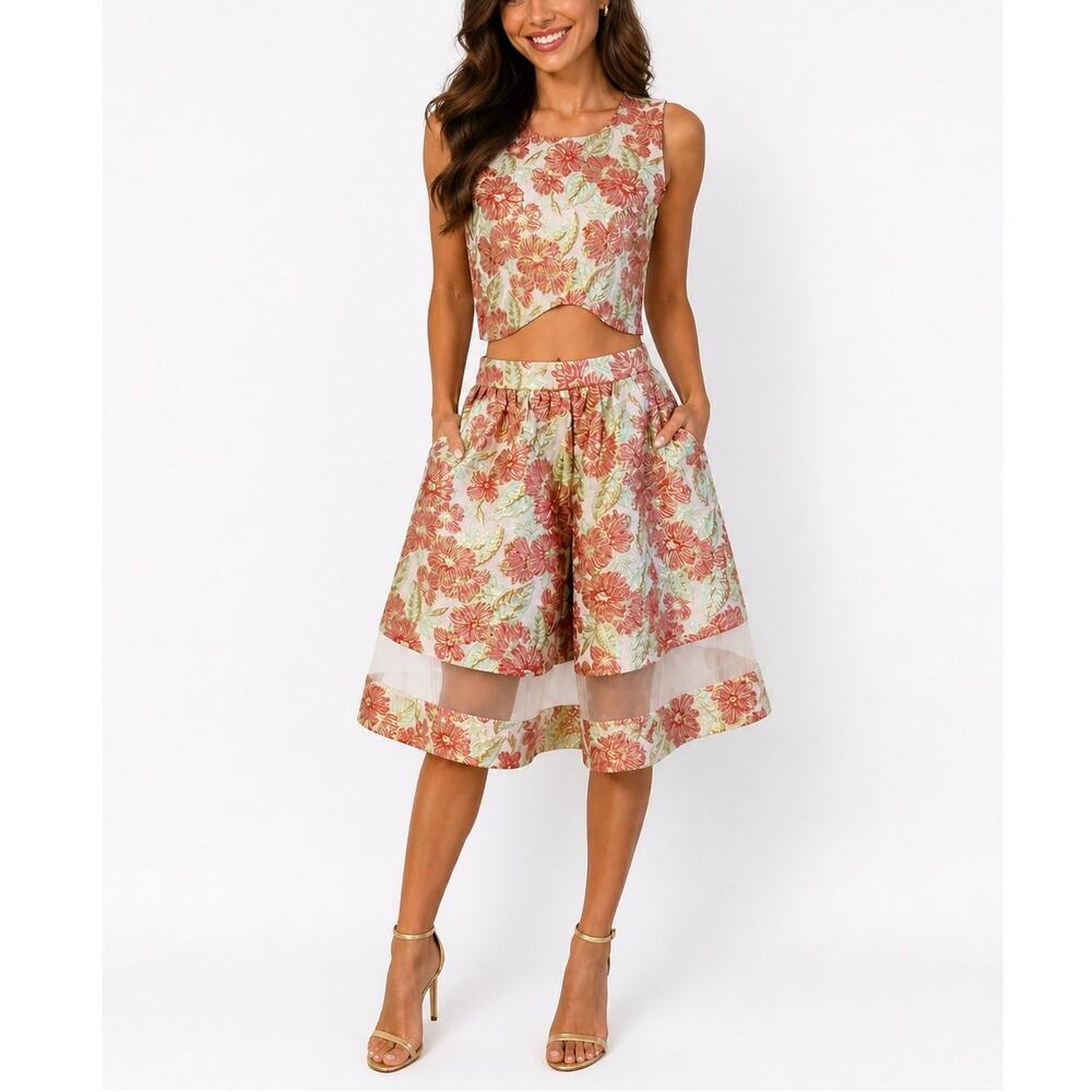 Endless Rose Floral Set Skirt & Crop Top Size M Pastel Midi Skirt Crop